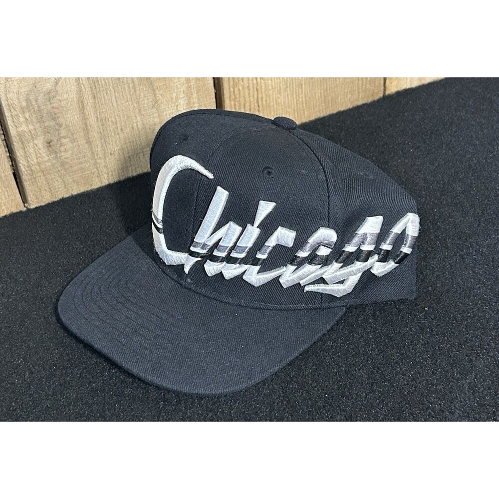 Chicago Script Black Pit Bull Snap Back Adjustable Adult Hat/Cap